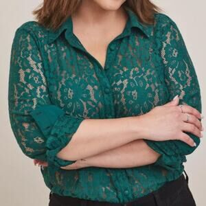 Torrid Lace Madison Button Down Blouse Plus Size 2X Holiday Career Work Office